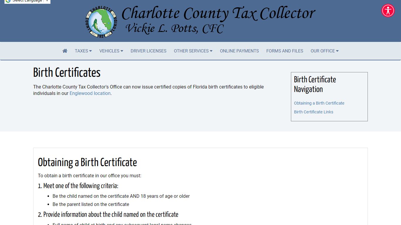 Charlotte County Tax Collector - Birth Certificates